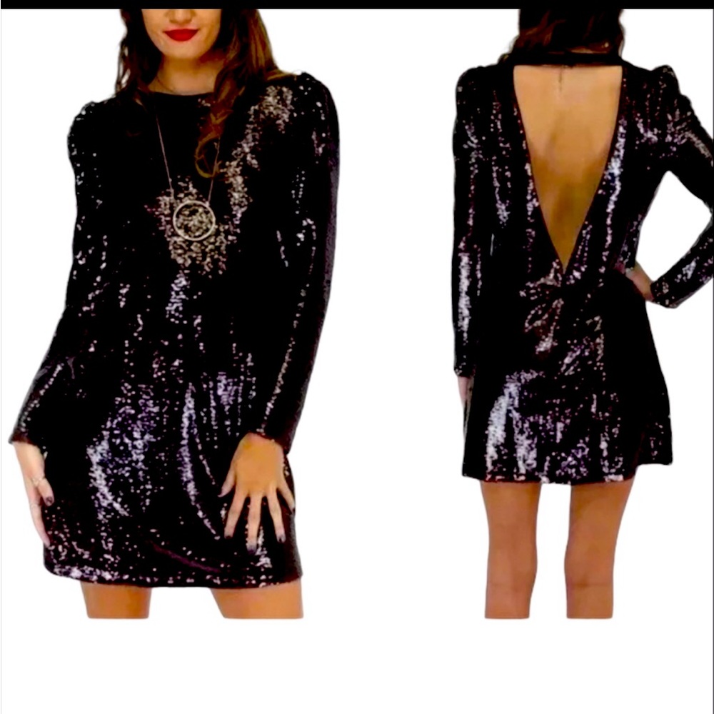 Essue Mini Dress Sequin Open Vback Shimmering Puff
